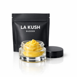 Close-up of LA Kush Budder with creamy, whipped texture
