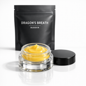 Dragon’s Breath Budder, spicy citrus hybrid concentrate, 1g jar, 35–45% THC