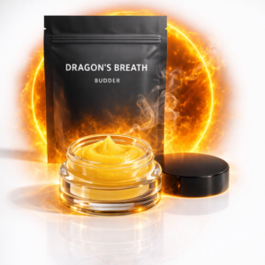 Dragon’s Breath Budder, spicy citrus hybrid concentrate, 1g jar, 35–45% THC