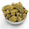 Budget Minis hybrid cannabis flower – compact, well-cured buds with 18–20% THC, earthy aroma, and balanced effects