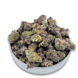 Darth Vader cannabis buds — indica reserve smalls with deep purple and heavy trichomes