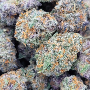 Macro shot of Animal Face Cookies cannabis highlighting frosty, sugar-like trichomes