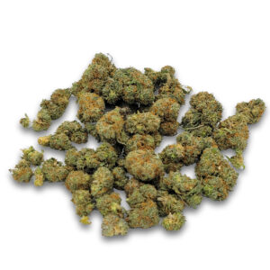 LA Confidential indica cannabis buds with dense structure and frosty trichomes