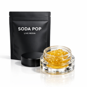 Close-up of saucy Soda Pop Live Resin showing terpene-rich crystals