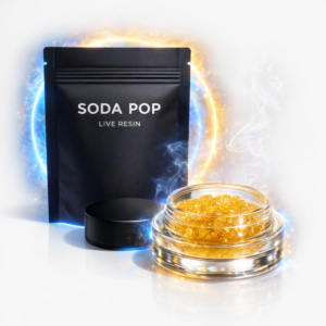 Close-up of saucy Soda Pop Live Resin showing terpene-rich crystals