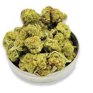 Smoking Mirrors Indica minis AA Dub Grade buds on white background