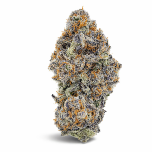 Glitter Bomb LSO AAAA craft cannabis purple buds with heavy trichome frosting