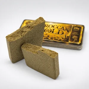 Broken Moroccan Gold hash slab showing grainy dry-sift texture