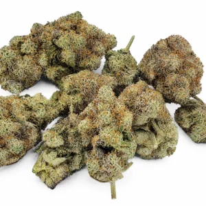 Pile of AAA Pink Bubba cannabis buds on a white background