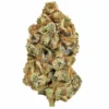 Single AAA Pink Bubba cannabis bud with frosty trichomes on a white background